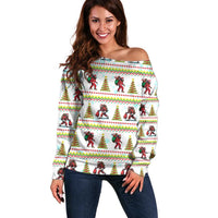 Amazing Bigfoot Christmas Off Shoulder Sweater Xmas Holiday Patterns - Wonder Print Shop