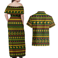 Amazing Cowboy Santa Claus Christmas Couples Matching Off Shoulder Maxi Dress and Hawaiian Shirt Xmas Holiday Patterns - Wonder Print Shop