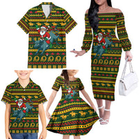 Amazing Cowboy Santa Claus Christmas Family Matching Off The Shoulder Long Sleeve Dress and Hawaiian Shirt Xmas Holiday Patterns - Wonder Print Shop