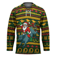 Amazing Cowboy Santa Claus Christmas Hockey Jersey Xmas Holiday Patterns - Wonder Print Shop