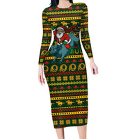Amazing Cowboy Santa Claus Christmas Long Sleeve Bodycon Dress Xmas Holiday Patterns - Wonder Print Shop