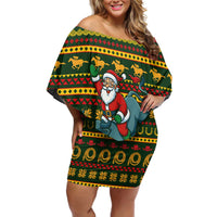 Amazing Cowboy Santa Claus Christmas Off Shoulder Short Dress Xmas Holiday Patterns - Wonder Print Shop