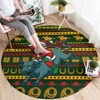 Amazing Cowboy Santa Claus Christmas Round Carpet Xmas Holiday Patterns - Wonder Print Shop