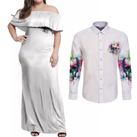 Yes I'm A B But Not Yours Couples Matching Off Shoulder Maxi Dress and Long Sleeve Button Shirt - Wonder Print Shop