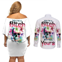 Yes I'm A B But Not Yours Couples Matching Off Shoulder Short Dress and Long Sleeve Button Shirt - Wonder Print Shop