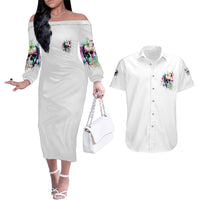 Yes I'm A B But Not Yours Couples Matching Off The Shoulder Long Sleeve Dress and Hawaiian Shirt - Wonder Print Shop