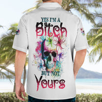 Light gray Hawaiian shirt with large back skull and butterfly graphic