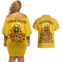 I'm Blunt Because God Rolled Me Sunflower Reaper Couples Matching Off Shoulder Short Dress and Hawaiian Shirt - Wonder Print Shop