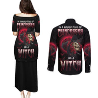 In A World Full Of Princesses Be A Witch Rose Skull Couples Matching Puletasi Dress and Long Sleeve Button Shirt - Wonder Print Shop