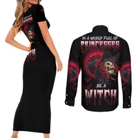 In A World Full Of Princesses Be A Witch Rose Skull Couples Matching Short Sleeve Bodycon Dress and Long Sleeve Button Shirt - Wonder Print Shop