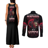 In A World Full Of Princesses Be A Witch Rose Skull Couples Matching Tank Maxi Dress and Long Sleeve Button Shirt - Wonder Print Shop