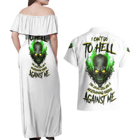 I Can't Go To Hell Fire Eyes Skull Couples Matching Off Shoulder Maxi Dress and Hawaiian Shirt - Wonder Print Shop