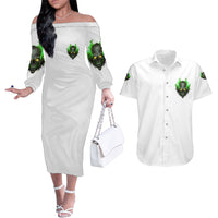 I Can't Go To Hell Fire Eyes Skull Couples Matching Off The Shoulder Long Sleeve Dress and Hawaiian Shirt - Wonder Print Shop