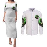 I Can't Go To Hell Fire Eyes Skull Couples Matching Puletasi Dress and Long Sleeve Button Shirt - Wonder Print Shop