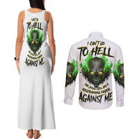 I Can't Go To Hell Fire Eyes Skull Couples Matching Tank Maxi Dress and Long Sleeve Button Shirt - Wonder Print Shop
