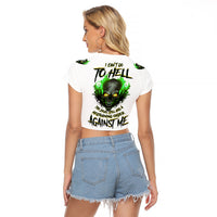 I Can't Go To Hell Fire Eyes Skull Raglan Cropped T Shirt - Wonder Print Shop