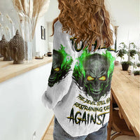 I Can't Go To Hell Fire Eyes Skull Women Casual Shirt - Wonder Print Shop