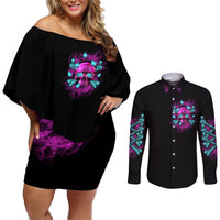 In My Defense I Was Left Unsupervised Couples Matching Off Shoulder Short Dress and Long Sleeve Button Shirt - Wonder Print Shop
