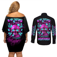 In My Defense I Was Left Unsupervised Couples Matching Off Shoulder Short Dress and Long Sleeve Button Shirt - Wonder Print Shop