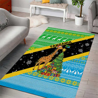 Tanzania Christmas Area Rug with Giraffe Christmas Tree Snowflakes and Flag - Wonder Print Shop