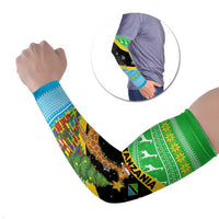 Tanzania Christmas Arm Sleeves with Giraffe Christmas Tree Snowflakes and Flag - Wonder Print Shop