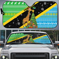 Tanzania Christmas Auto Sun Shade with Giraffe Christmas Tree Snowflakes and Flag - Wonder Print Shop