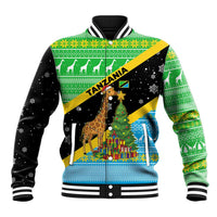 Tanzania Christmas Baseball Jacket with Giraffe Christmas Tree Snowflakes and Flag - Wonder Print Shop