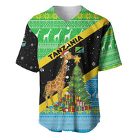 Tanzania Christmas Baseball Jersey with Giraffe Christmas Tree Snowflakes and Flag - Wonder Print Shop