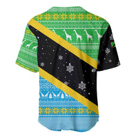 Tanzania Christmas Baseball Jersey with Giraffe Christmas Tree Snowflakes and Flag - Wonder Print Shop
