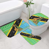 Tanzania Christmas Bathroom Set with Giraffe Christmas Tree Snowflakes and Flag - Wonder Print Shop