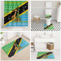 Tanzania Christmas Bathroom Set with Giraffe Christmas Tree Snowflakes and Flag - Wonder Print Shop