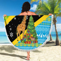 Tanzania Christmas Beach Blanket with Giraffe Christmas Tree Snowflakes and Flag - Wonder Print Shop