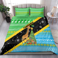 Tanzania Christmas Bedding Set with Giraffe Christmas Tree Snowflakes and Flag - Wonder Print Shop