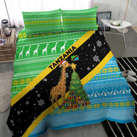 Tanzania Christmas Bedding Set with Giraffe Christmas Tree Snowflakes and Flag - Wonder Print Shop