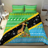 Tanzania Christmas Bedding Set with Giraffe Christmas Tree Snowflakes and Flag - Wonder Print Shop