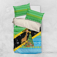 Tanzania Christmas Bedding Set with Giraffe Christmas Tree Snowflakes and Flag - Wonder Print Shop