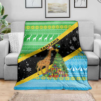 Tanzania Christmas Blanket with Giraffe Christmas Tree Snowflakes and Flag - Wonder Print Shop