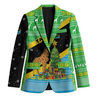 Tanzania Christmas Blazer with Giraffe Christmas Tree Snowflakes and Flag - Wonder Print Shop