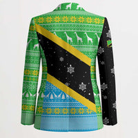 Tanzania Christmas Blazer with Giraffe Christmas Tree Snowflakes and Flag - Wonder Print Shop