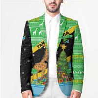 Tanzania Christmas Blazer with Giraffe Christmas Tree Snowflakes and Flag - Wonder Print Shop