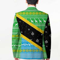 Tanzania Christmas Blazer with Giraffe Christmas Tree Snowflakes and Flag - Wonder Print Shop
