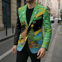 Tanzania Christmas Blazer with Giraffe Christmas Tree Snowflakes and Flag - Wonder Print Shop