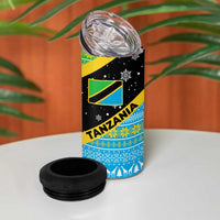 Tanzania Christmas 4 in 1 Can Cooler Tumbler with Giraffe Christmas Tree Snowflakes and Flag - Wonder Print Shop