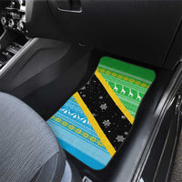 Tanzania Christmas Car Mats with Giraffe Christmas Tree Snowflakes and Flag - Wonder Print Shop