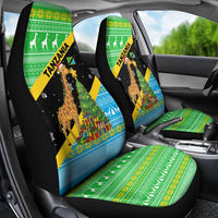 Tanzania Christmas Car Seat Cover with Giraffe Christmas Tree Snowflakes and Flag - Wonder Print Shop