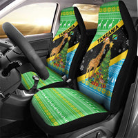 Tanzania Christmas Car Seat Cover with Giraffe Christmas Tree Snowflakes and Flag - Wonder Print Shop