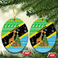 Tanzania Christmas Ceramic Ornament with Giraffe Christmas Tree Snowflakes and Flag - Wonder Print Shop