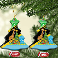 Tanzania Christmas Ceramic Ornament with Giraffe Christmas Tree Snowflakes and Flag - Wonder Print Shop