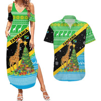Tanzania Christmas Couples Matching Summer Maxi Dress and Hawaiian Shirt with Giraffe Christmas Tree Snowflakes and Flag - Wonder Print Shop