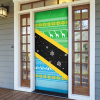 Tanzania Christmas Door Cover with Giraffe Christmas Tree Snowflakes and Flag - Wonder Print Shop